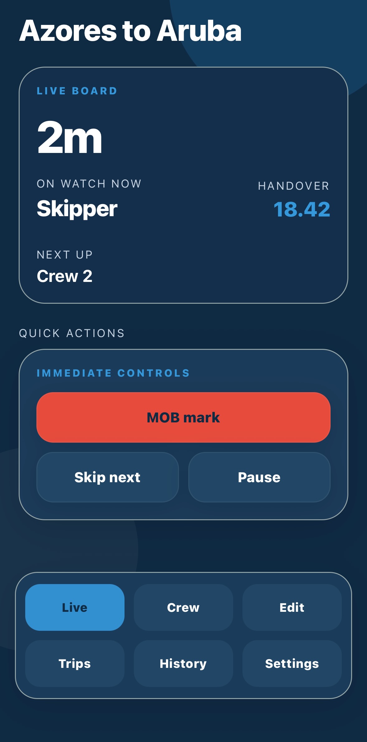 WatchKeeper live board screen shown inside a phone frame